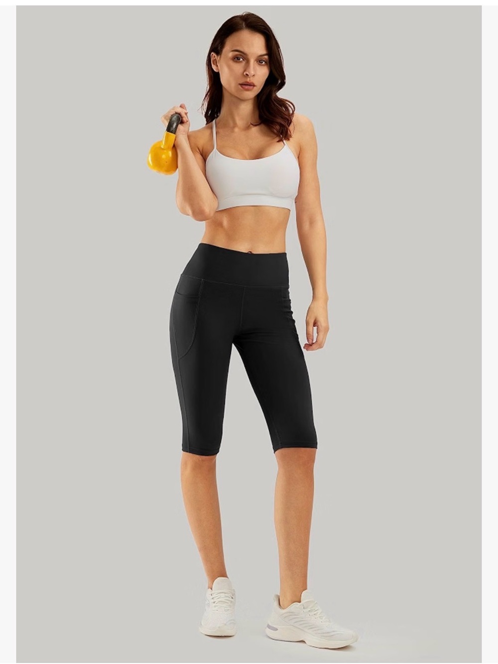 SANTINY Women's Knee Length Capri Leggings with Pockets, XXL, Black